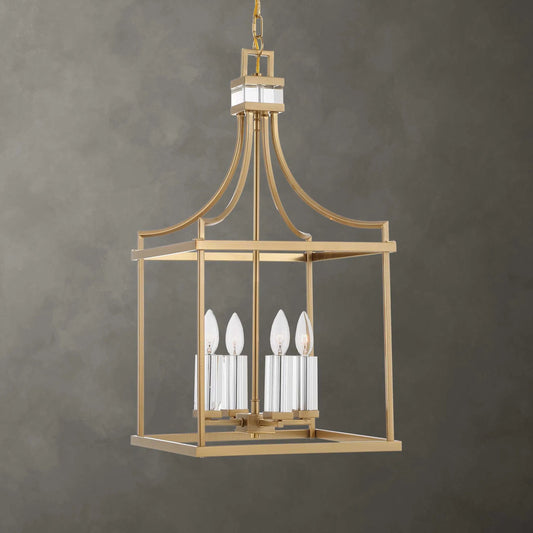 Montreal 4 Light Lantern Pendant by Uttermost in brass. Made from iron, crystal in a unique style.