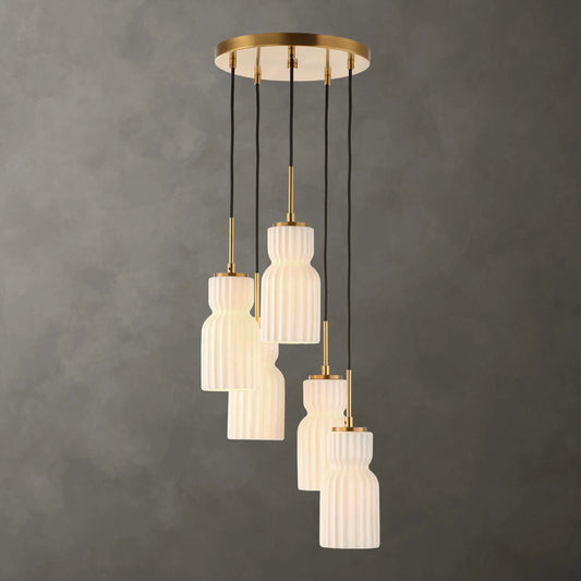Vanier 5 Light Cluster Pendant by Uttermost in brass. Made from iron, ceramic in a unique style.