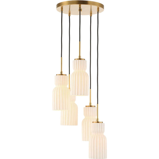 Vanier 5 Light Cluster Pendant by Uttermost in brass. Made from iron, ceramic in a unique style.