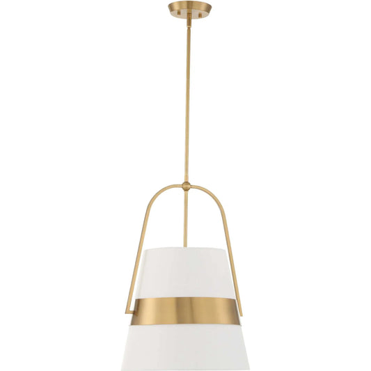 Harness 1 Light Shade Pendant by Uttermost in brass, white. Made from iron, fabric in a transitional style.