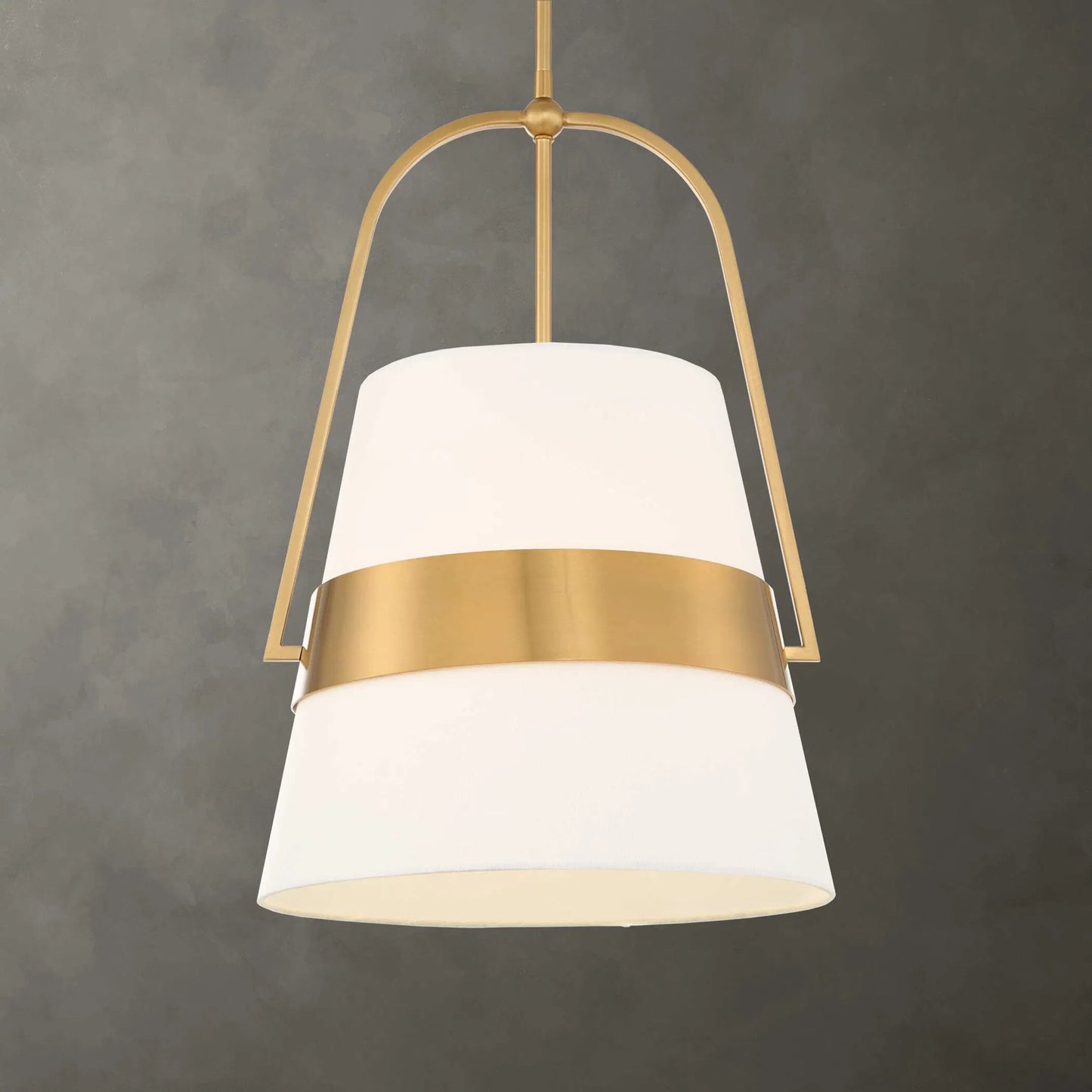 003 SI-2453097 | Lifestyle | Harness 1 Light Shade Pendant by Uttermost in brass, white. Made from iron, fabric in a transitional style.