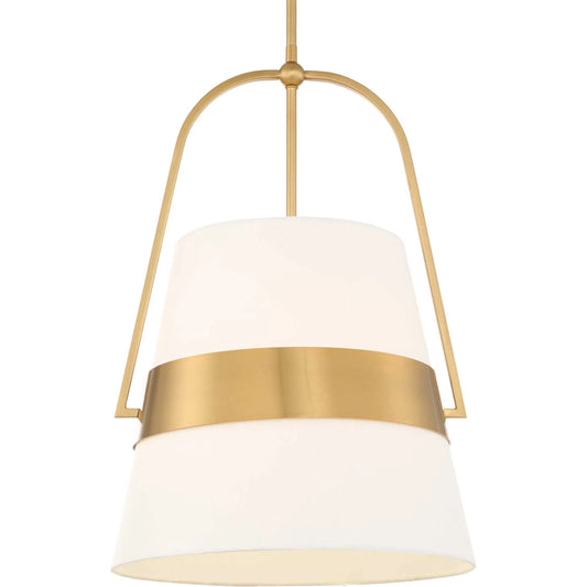 Harness 1 Light Shade Pendant by Uttermost in brass, white. Made from iron, fabric in a unique style.