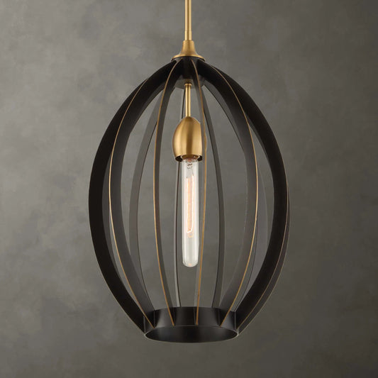Darby 1 Light Architectural Oval Pendant by Uttermost in dark bronze. Made from iron in a unique style.