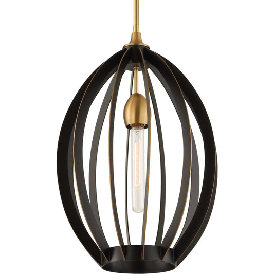 Darby 1 Light Architectural Oval Pendant by Uttermost in dark bronze. Made from iron in a unique style.