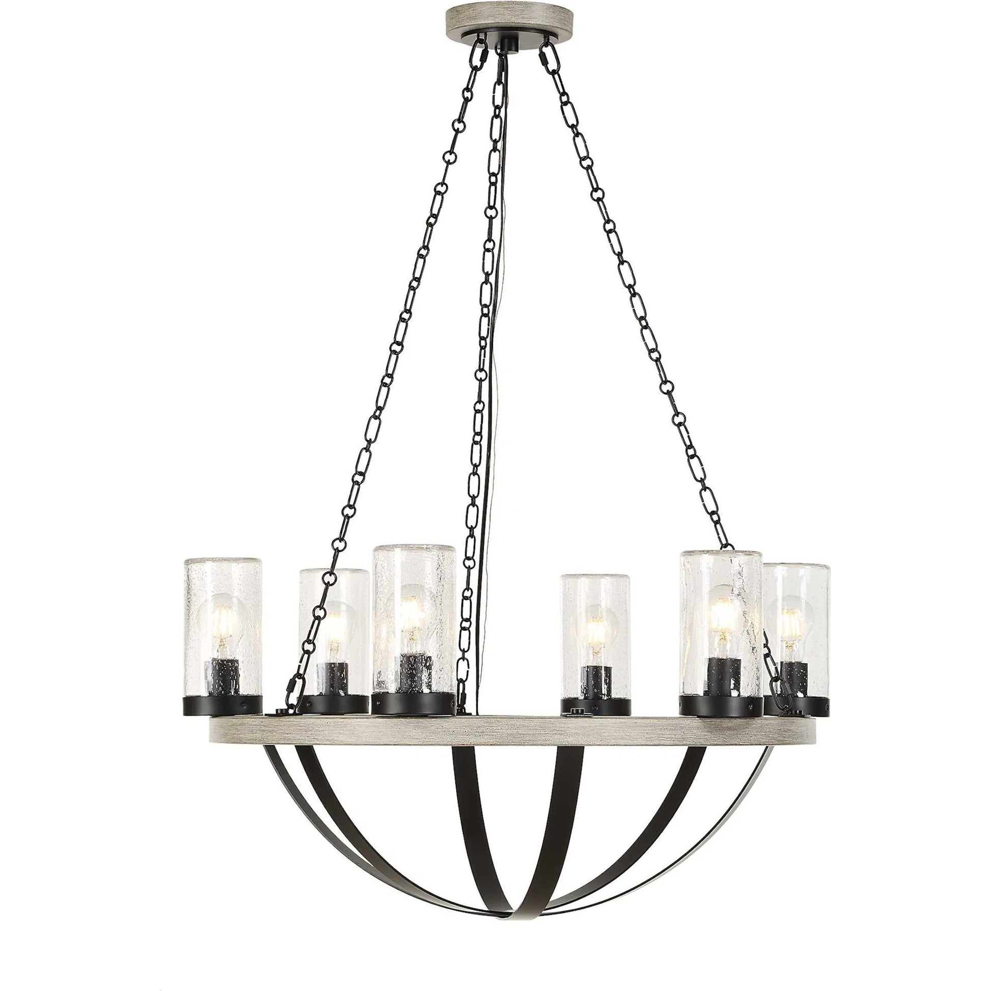 Edgecomb 6 Light Indoor/Outdoor Chandelier by Uttermost in black and black. Made from iron, clear seeded glass in a unique style.