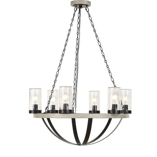 Edgecomb 6 Light Indoor/Outdoor Chandelier by Uttermost in black and black. Made from iron, clear seeded glass in a unique style.