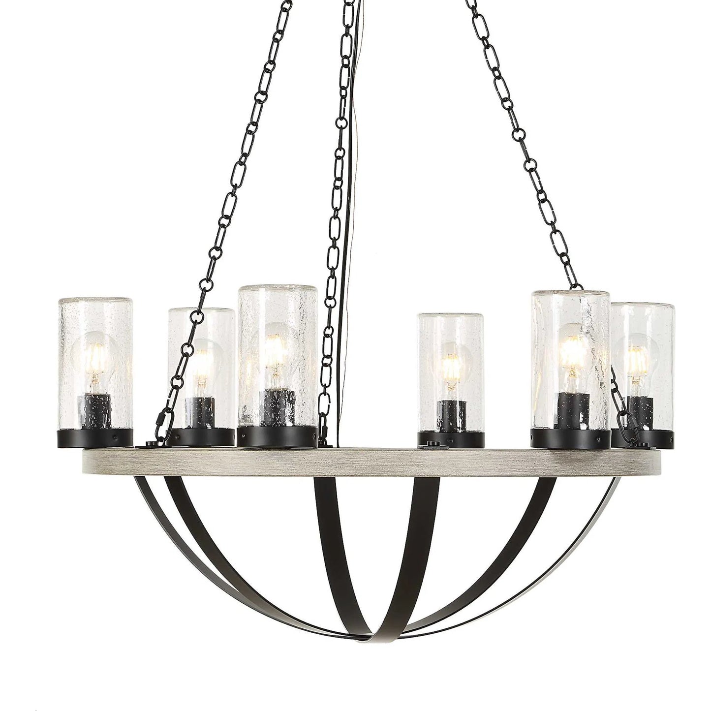 000 SI-2630594 | Additional Silo | Edgecomb 6 Light Indoor/Outdoor Chandelier by Uttermost in black and black. Made from iron, clear seeded glass in a unique style.