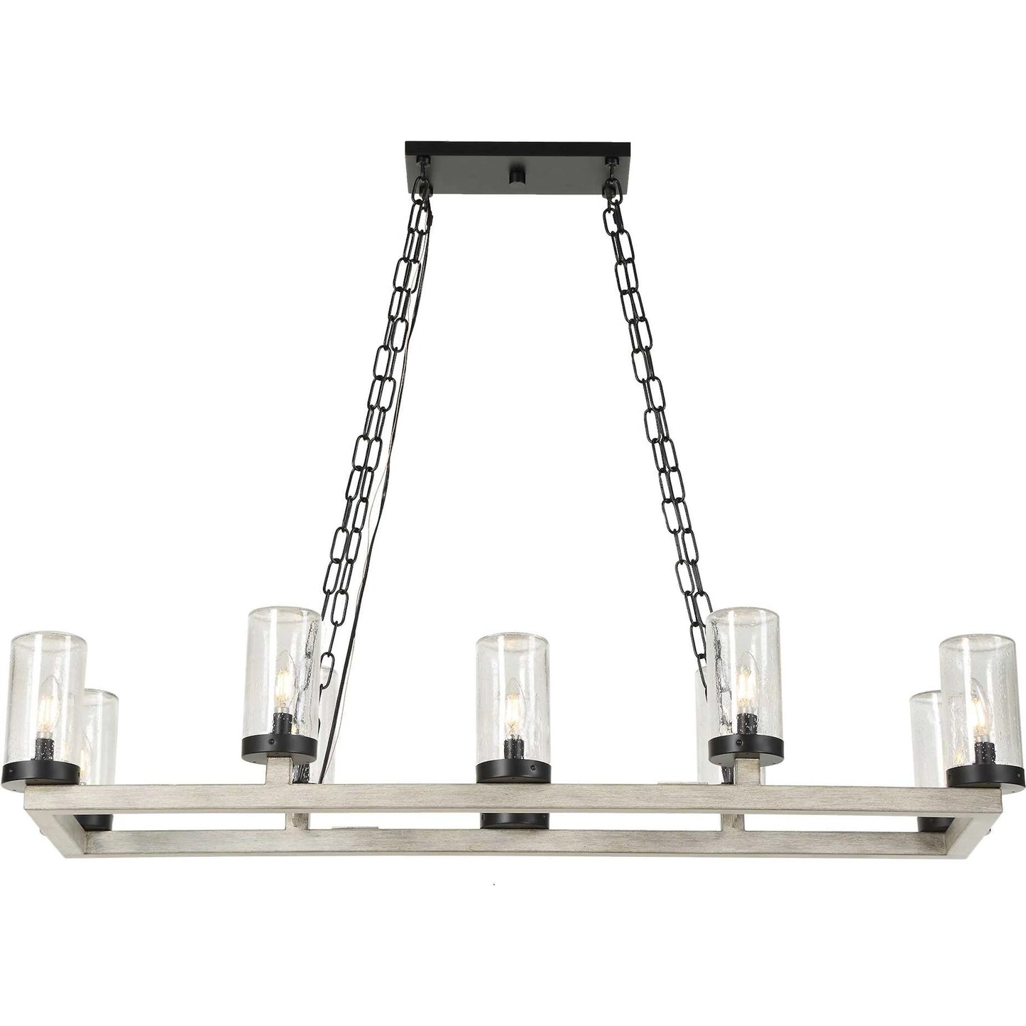 002 SI-2630595 | Closeup | Edgecomb 10 Light Indoor/Outdoor Chandelier by Uttermost in black and black. Made from iron, clear seeded glass in a unique style.