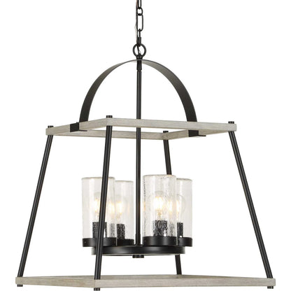 Edgecomb 4 Light Indoor/Outdoor Pendant by Uttermost in black and black. Made from iron, clear seeded glass in a unique style.
