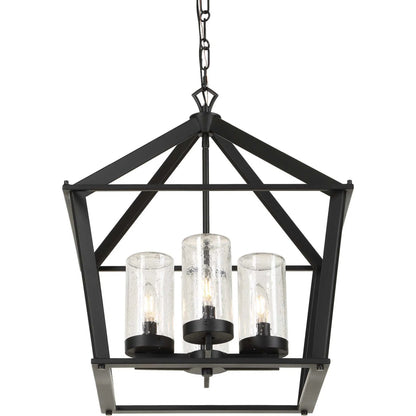 Evanston 4 Light Indoor/Outdoor Pendant by Uttermost in black and black. Made from opal glass in a unique style.