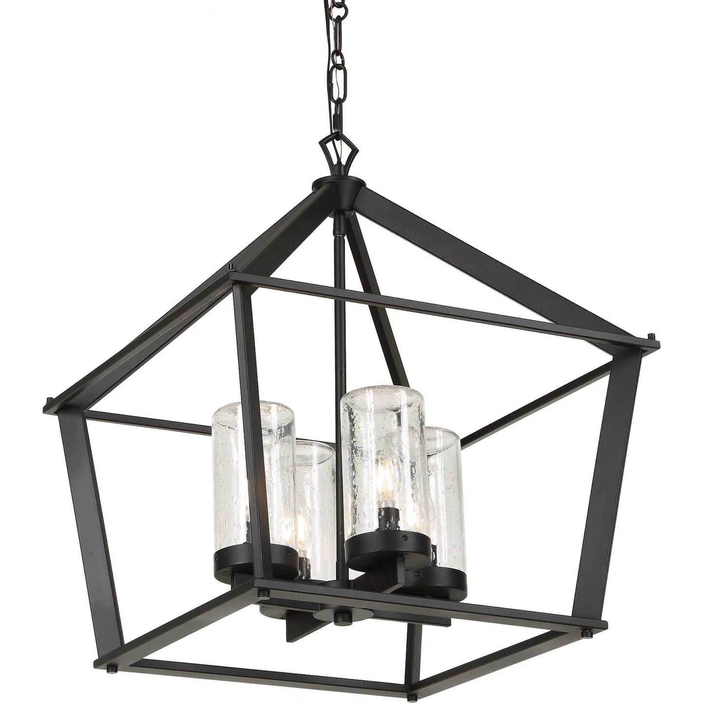 002 SI-2630601 | Closeup | Evanston 4 Light Indoor/Outdoor Pendant by Uttermost in black and black. Made from opal glass in a unique style.
