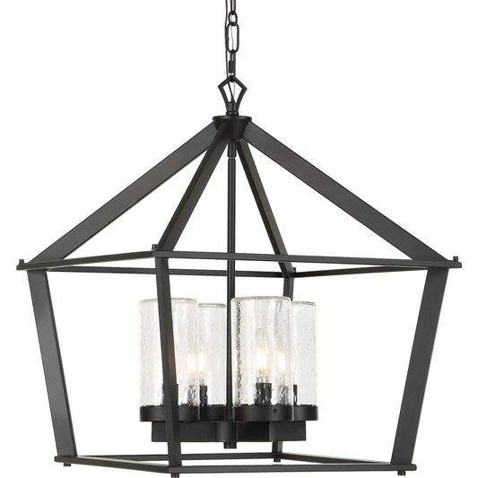 Evanston 4 Light Indoor/Outdoor Pendant by Uttermost in black and black. Made from opal glass in a unique style.