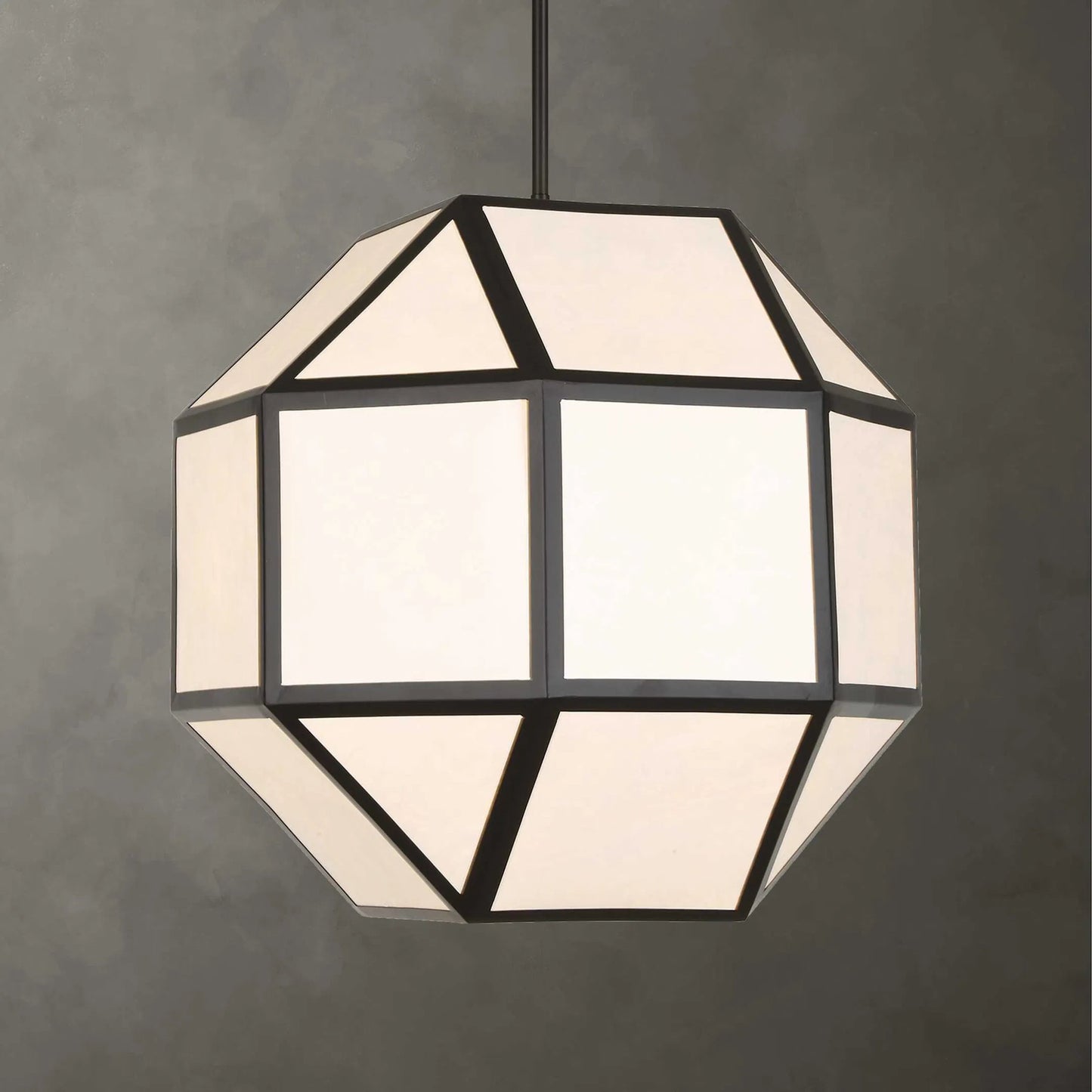 004 SI-2630596 | Unknown | Hoi an 4 Light Geometric Chandelier by Uttermost in black and black. Made from iron, ivory tyvek shade in a unique style.