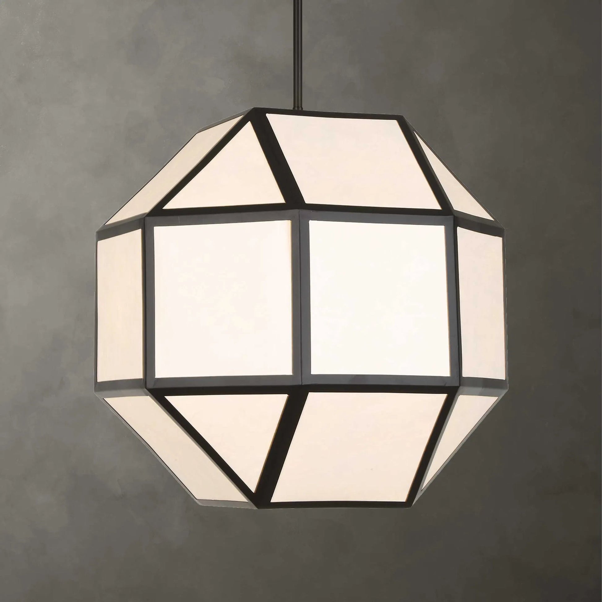 Hoi an 4 Light Geometric Chandelier by Uttermost in black and black. Made from iron, ivory tyvek shade in a unique style.