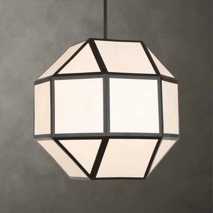 Hoi an 4 Light Geometric Chandelier by Uttermost in black and black. Made from iron, ivory tyvek shade in a unique style.