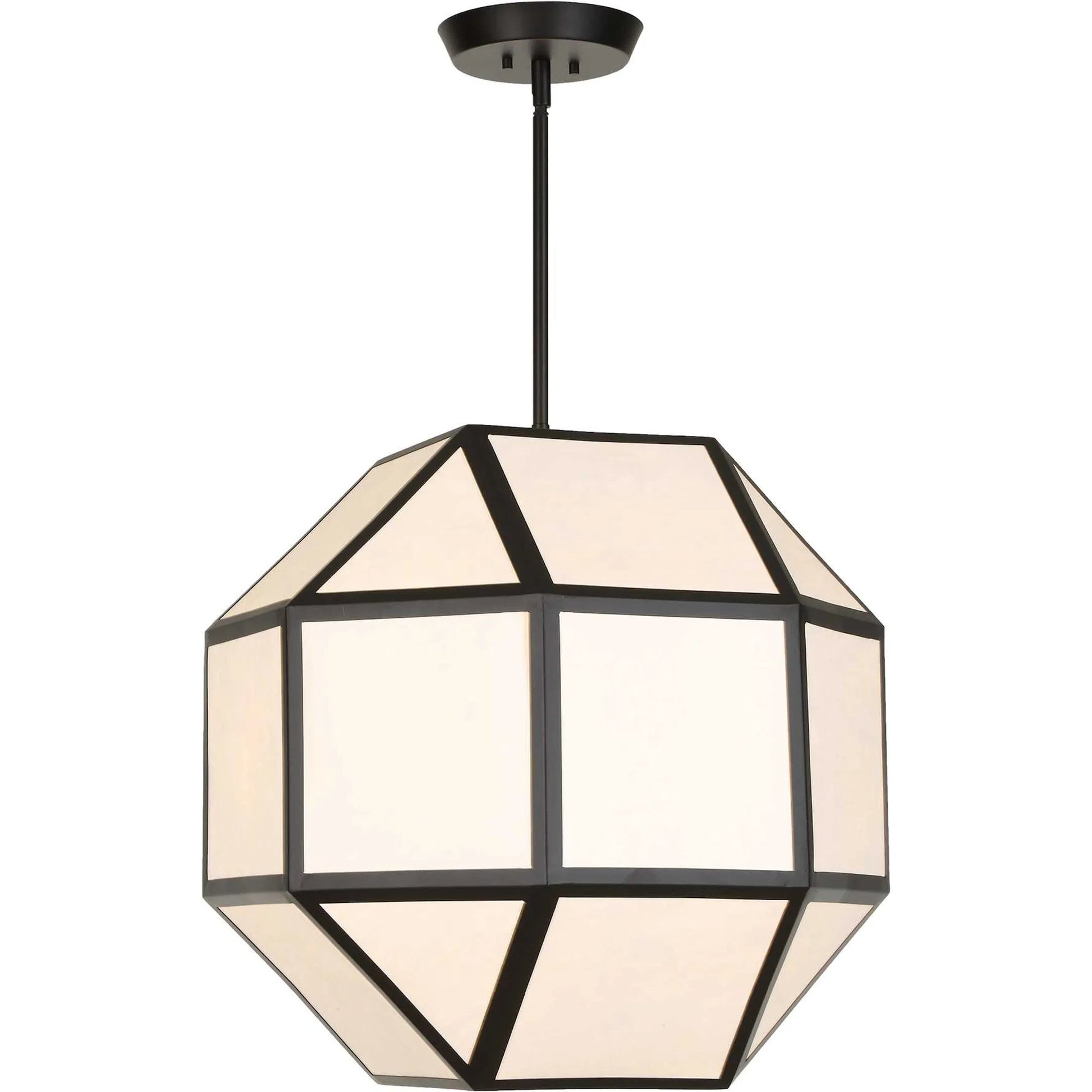 Hoi an 4 Light Geometric Chandelier by Uttermost in black and black. Made from iron, ivory tyvek shade in a unique style.