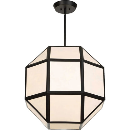 Hoi an 4 Light Geometric Chandelier by Uttermost in black and black. Made from iron, ivory tyvek shade in a unique style.