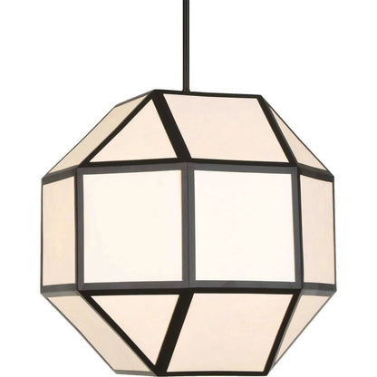 Hoi an 4 Light Geometric Chandelier by Uttermost in black and black. Made from iron, ivory tyvek shade in a unique style.