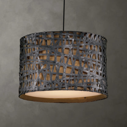 Alita Drum Pendant by Uttermost in black. Made from metal, fabric in a modern style.