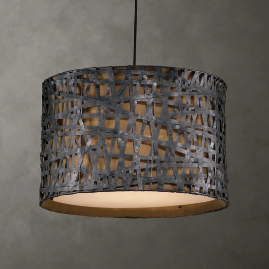 Alita Drum Pendant by Uttermost in black. Made from metal, fabric in a modern style.