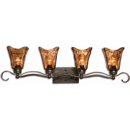 Vetraio Vanity Strip by Uttermost in bronze. Made from metal, brass, glass in a rustic style.