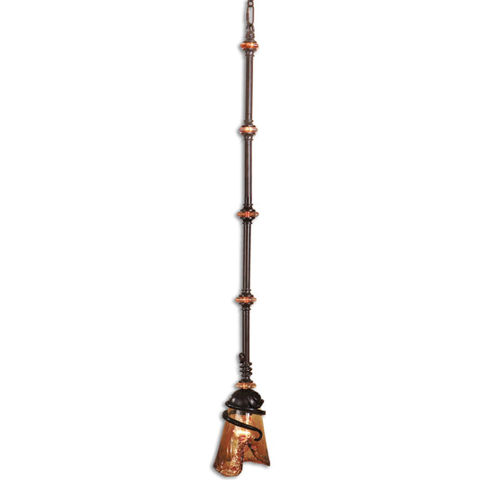 Vitalia Mini Pendant by Uttermost in bronze. Made from metal, glass, resin in a rustic style.