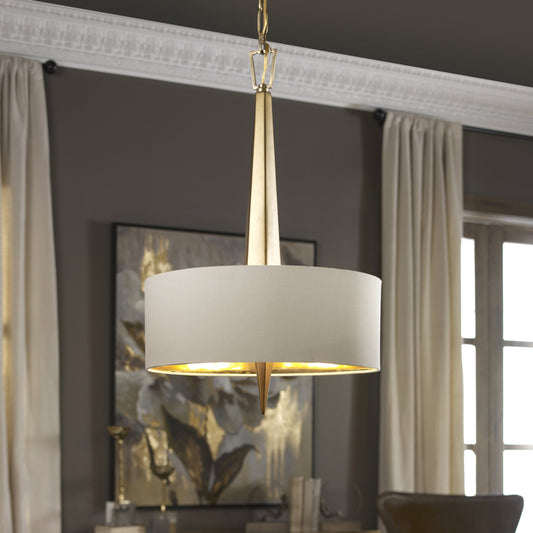 Obeliska Gold Chandelier by Uttermost in gold. Made from ceramic, metal, fabric in a modern style.