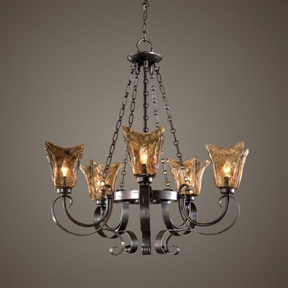 Vetraio Chandelier by Uttermost in bronze. Made from metal, brass, glass in a modern style.