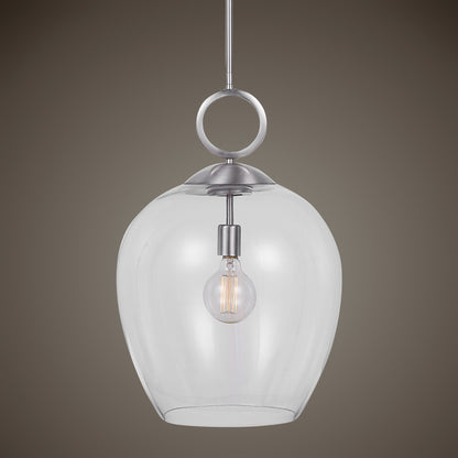 Calix Pendant by Uttermost in aged brass. Made from steel, glass in a transitional style.