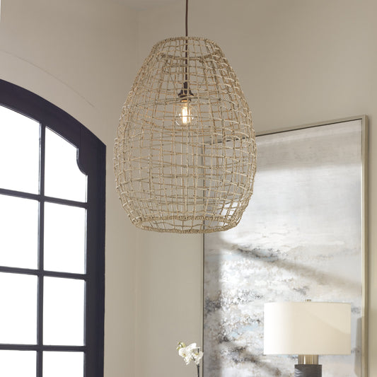 Cross Weave and Pendant by Uttermost. Made from rattan, steel in a cottage & farmhouse style.