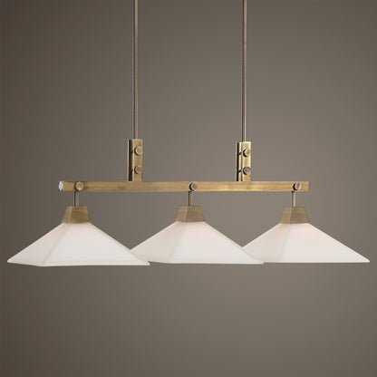 Brookdale Linear Chandelier by Uttermost in aged brass. Made from glass, steel in a transitional style.