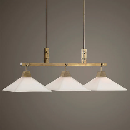Brookdale Linear Chandelier by Uttermost in aged brass. Made from glass, steel in a transitional style.