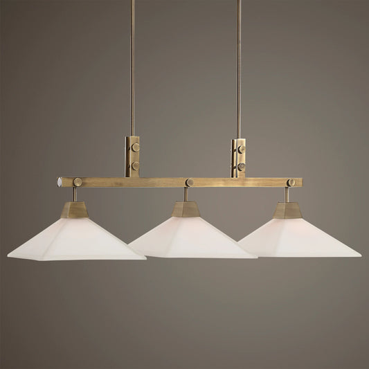 Brookdale Linear Chandelier by Uttermost in aged brass. Made from glass, steel in a transitional style.