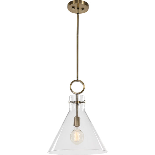Imbuto Pendant by Uttermost in aged brass. Made from glass, steel in a modern style.