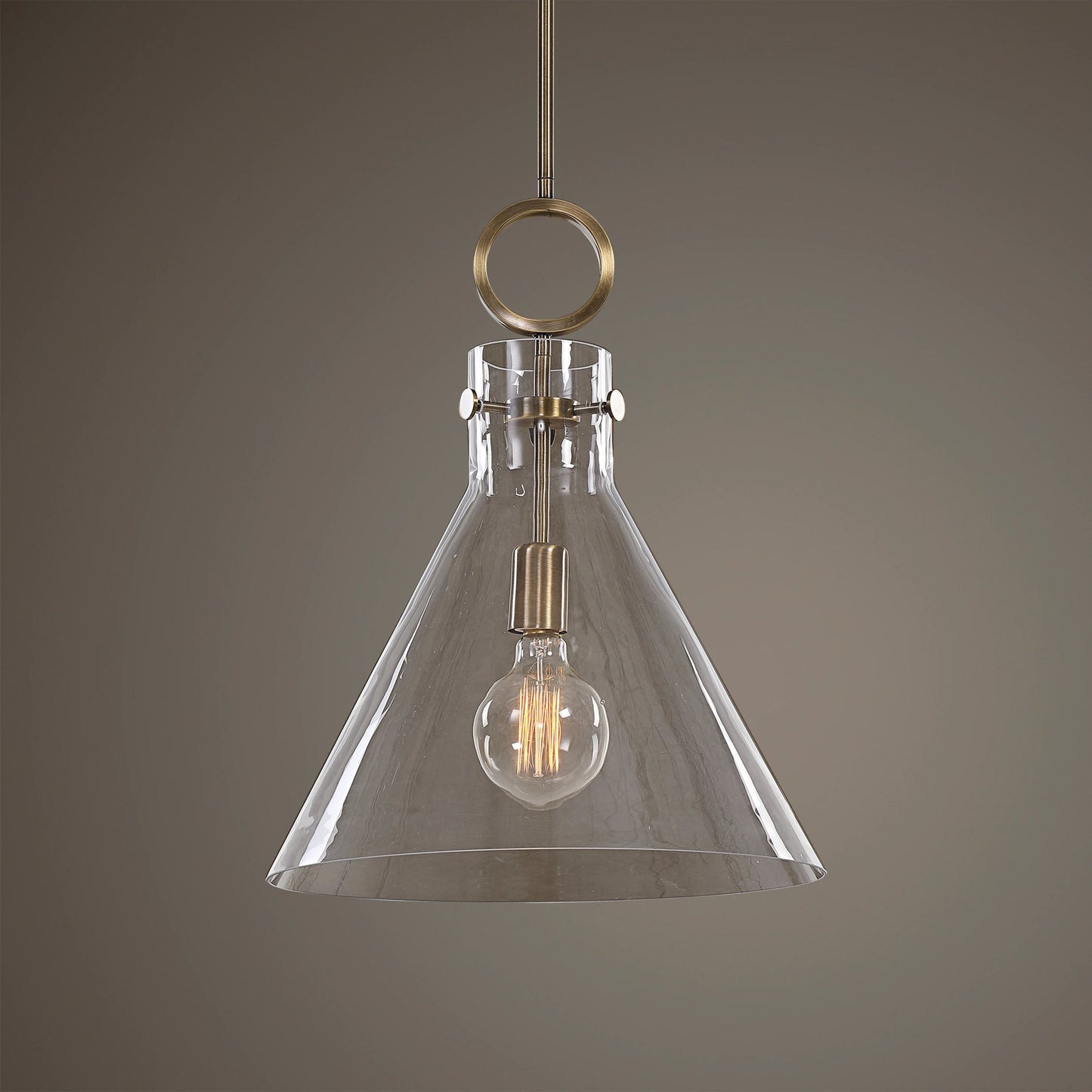 008 SI-1750267 | Lifestyle | Imbuto Pendant by Uttermost in aged brass. Made from glass, steel in a modern style.