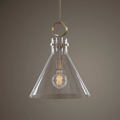 Imbuto Pendant by Uttermost in aged brass. Made from glass, steel in a modern style.
