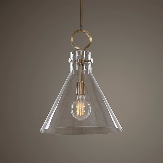 Imbuto Pendant by Uttermost in aged brass. Made from glass, steel in a modern style.