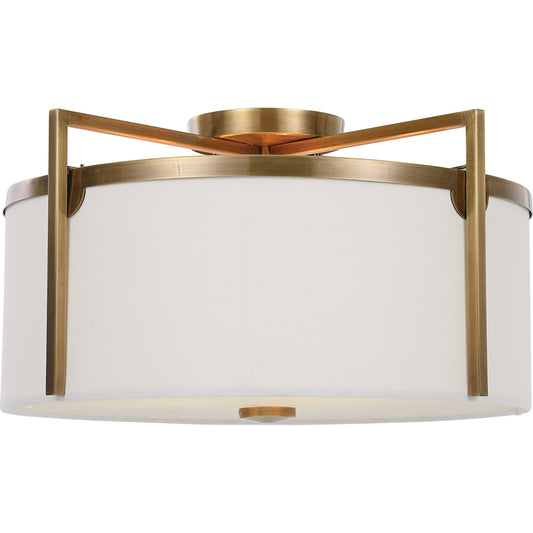 Colfax Semi Flush by Uttermost in antique brass. Made from steel, glass, fabric in a transitional style.