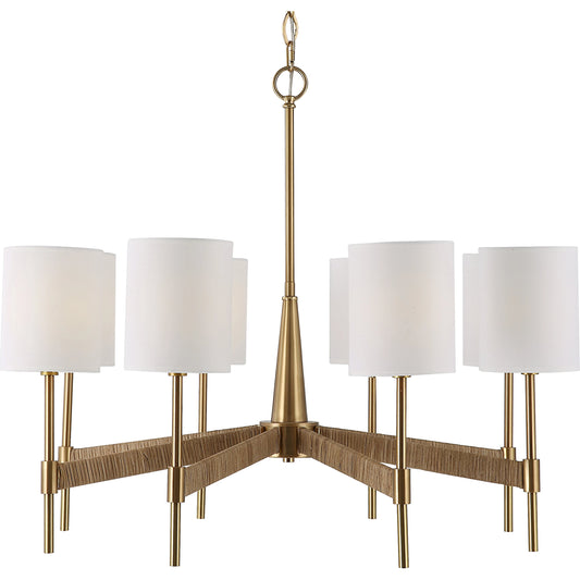 Lautoka 8 Light Chandelier by Uttermost in brass. Made from steel, rattan, fabric in a modern style.