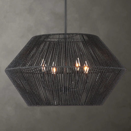 Suva 4 Light Pendant by Uttermost in black. Made from steel, rattan in a coastal style.
