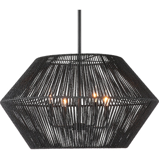 Suva 4 Light Pendant by Uttermost in black. Made from steel, rattan in a coastal style.