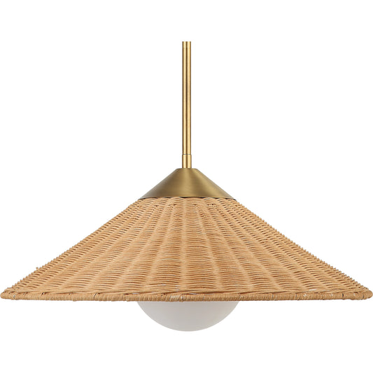 Phuvinh 1 Light Pendant by Uttermost in brass. Made from steel, rattan, glass in a cottage & farmhouse style.