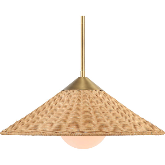 Phuvinh 1 Light Pendant by Uttermost in brass. Made from steel, rattan, glass in a cottage & farmhouse style.