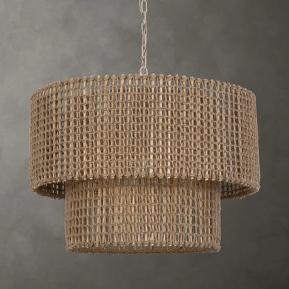 Biswas Woven Jute 1 Light Pendant by Uttermost in brass. Made from iron, jute in a coastal style.