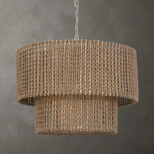 Biswas Woven Jute 1 Light Pendant by Uttermost in brass. Made from iron, jute in a coastal style.