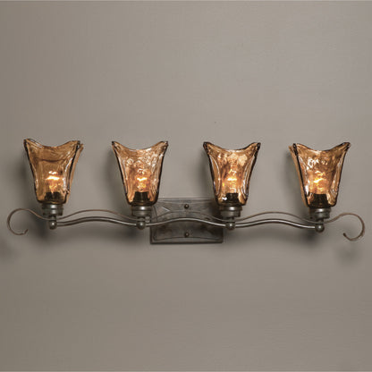 Vetraio Vanity Strip by Uttermost in bronze. Made from metal, brass, glass in a rustic style.