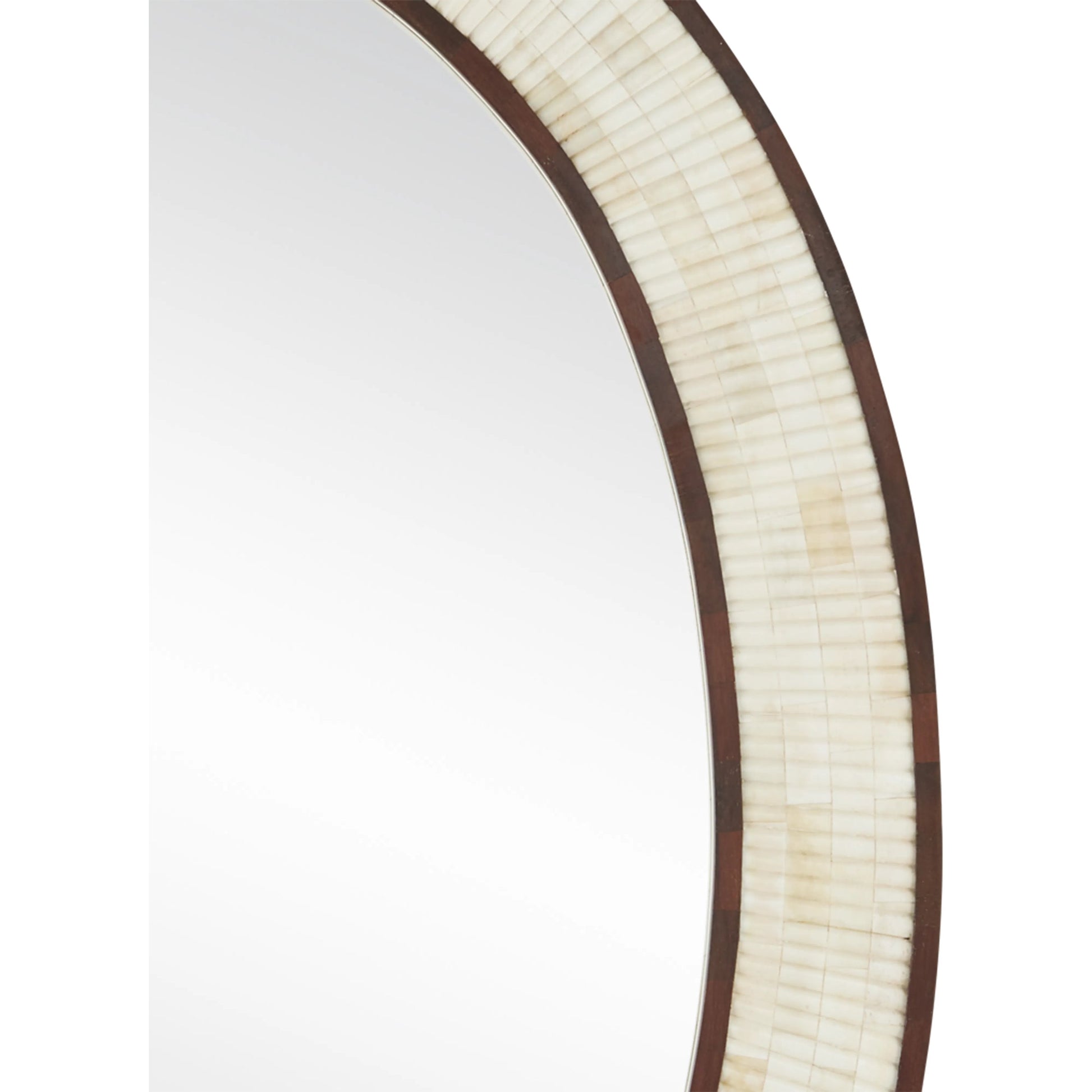 Andar Oval Mirror by Currey and Company in natural, dark walnut, mirror. Made from bone, wood, engineered hardwood, glass in a modern style.