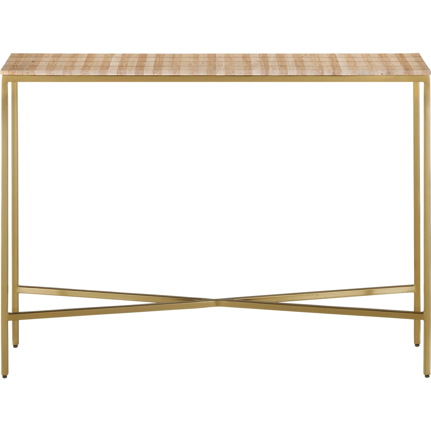 002 SI-2257295 | Additional Silo | Dezi Console Table by Currey and Company in natural, brass. Made from travertine, brass, iron in a transitional style.