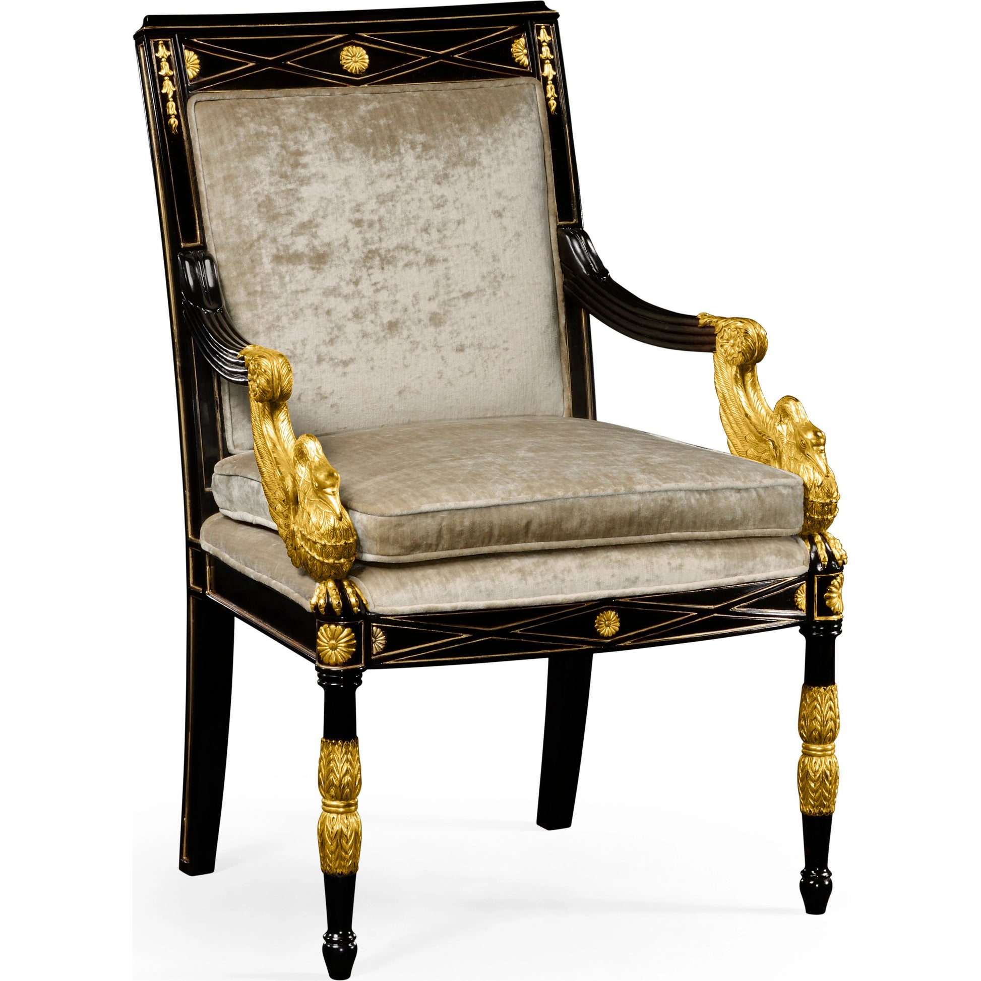 Tribeca Swan Arm Chair by Jonathan Charles in black and painted formal black. Made from acacia in a traditional style.