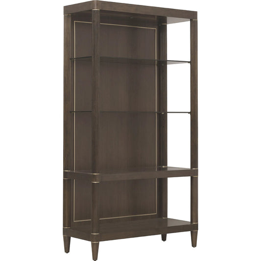 Asher Park Open Shelf Etagere by Pulaski Furniture in piano brown. Made from eucalyptus veneers in a unique style.